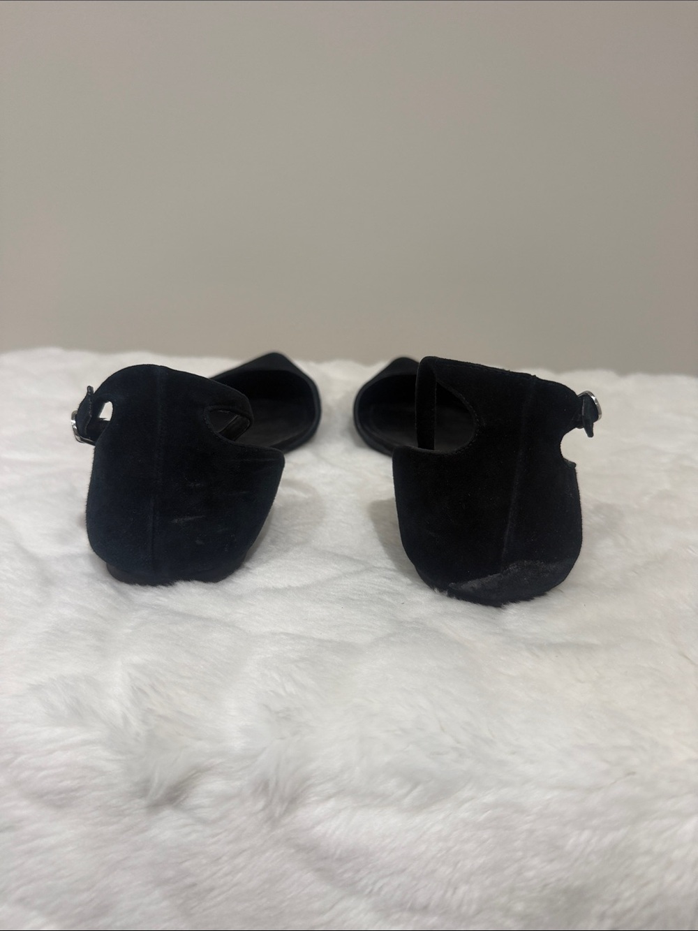 Steve Madden Black Suede Pointed D'Orsay Flats with Ankle Strap - Picture 4 of 7
